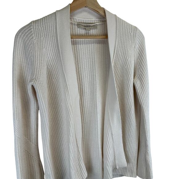 Loft Cream Tight Knit Open Relaxed Cardigan Sweater Womens XS Petite Fisherman - Picture 2 of 14
